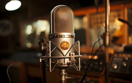 Vintage microphone in recording studio. Microphone in recording studio.の素材