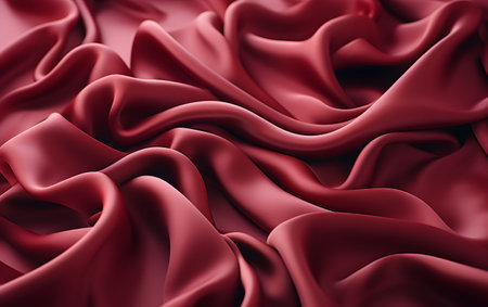Closeup of rippled red silk fabric. 3d render illustrationの素材