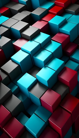 3d rendering of abstract background with cubes in red, blue and blackの素材