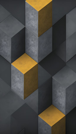 3d rendering of abstract geometric shapes in grey, yellow and black colorsの素材