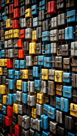 A lot of colorful padlocks on the wall. Abstract background.の素材