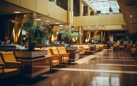 Interior of a modern airport terminal. Selective focus. Toned.の素材