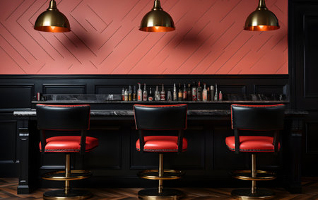 Interior of a bar with black and red chairs. 3d renderingの素材