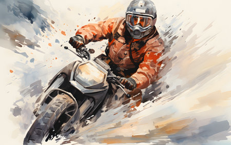 illustration of a motocross rider on a motorcycle in actionの素材