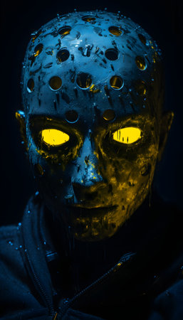 Portrait of a man in a mask of an alien from the futureの素材