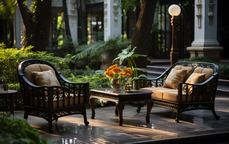 Luxury chairs and table in the garden,vintage styleの素材