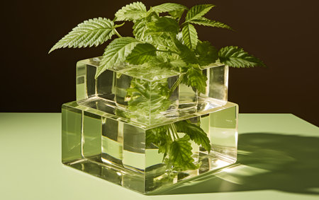 Cannabis leaves in a glass vase on a dark backgroundの素材