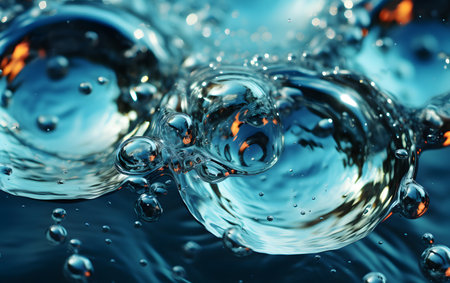 close up of water drops on blue background. shallow depth of fieldの素材