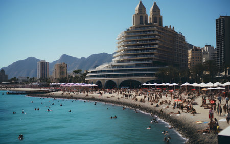 View of Barcelona beach in Barcelona, Spain.の素材