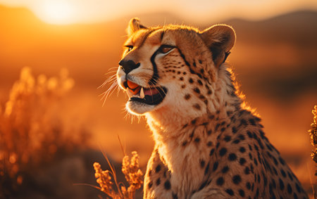 Cheetah in the Okavango Delta (Okavango Grassland), Botswana, Africaの素材