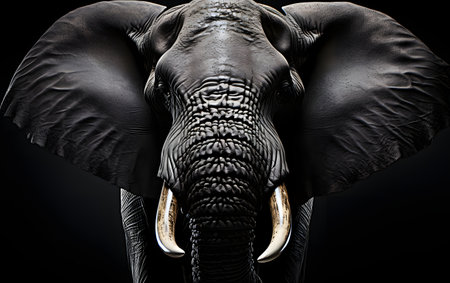 Elephant on black background. 3d illustration. Studio shot.の素材