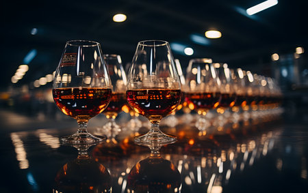 Glasses of cognac or brandy in a row on the bar counterの素材