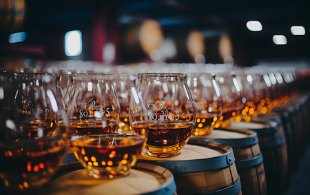 Wine tasting in a winery cellar. Selective focus.の素材