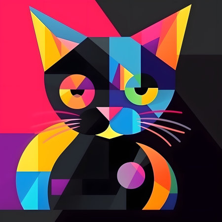 Colorful cat portrait on black background. Vector illustration. Eps 10の素材