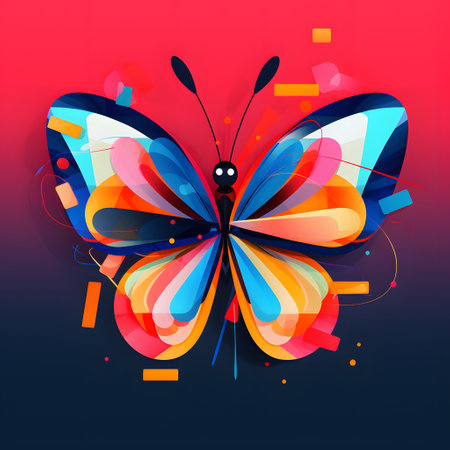 Abstract colorful butterfly on a dark background. Vector illustration for your designの素材