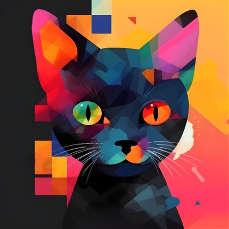 Black cat with colorful geometric background. Vector illustration. Eps 10.の素材