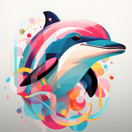 Dolphin vector illustration. Abstract background with dolphin and colorful elements.の素材