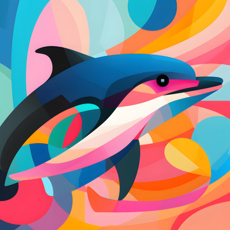 Dolphin on abstract colorful background. Vector illustration. Eps 10.の素材
