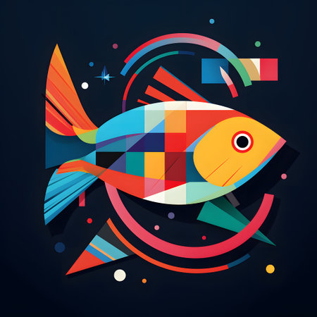 Colorful fish on dark background. Vector illustration for your design.の素材