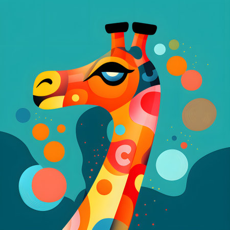 Giraffe head with abstract colorful spots. Vector illustration for your designの素材