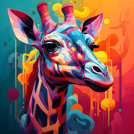 Giraffe head on abstract colorful background. Vector illustration for your designの素材