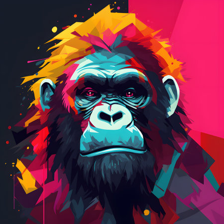 Chimpanzee portrait on colorful background. Vector illustration for your designの素材