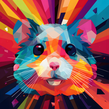 Cute hamster head on abstract colorful background. Vector illustration.の素材