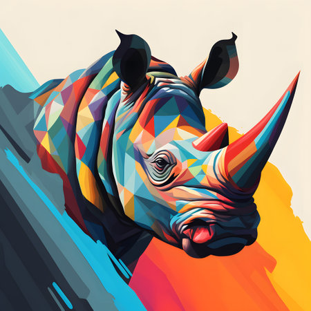 Rhinoceros in the desert. Colorful vector illustration.の素材
