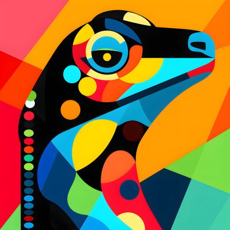 Colorful illustration of a crocodile head on a colorful background.の素材