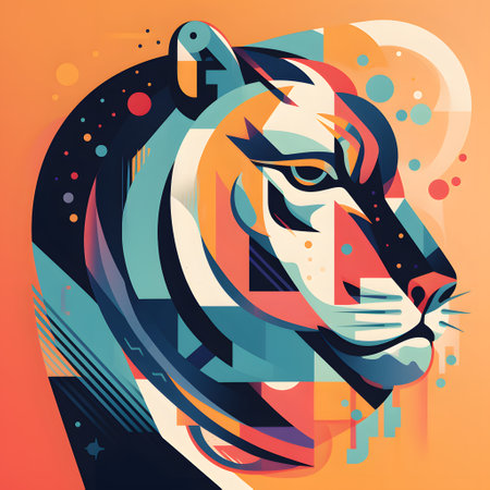lion head in abstract colorful background, vector illustration eps10の素材
