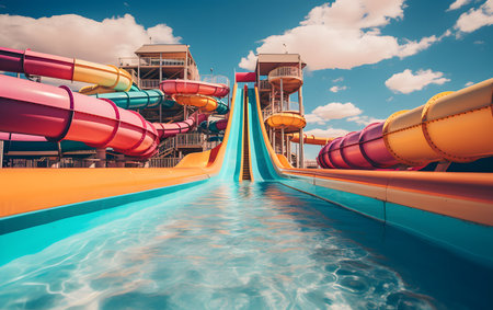 Colorful water slides in a water park. 3D Renderingの素材