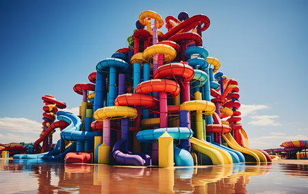 Colorful water slides in the water park. 3d rendering.の素材
