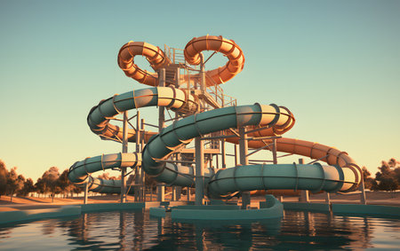 Water slides in the water park. 3d render, tonedの素材