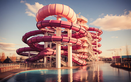 Vintage retro style of water slides in the park, Moscow, Russiaの素材