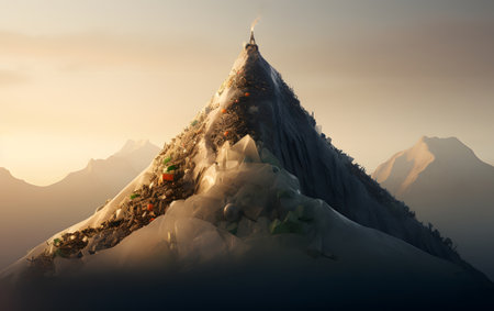 Beautiful landscape with snow-capped mountains. 3d renderingの素材