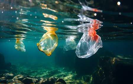 Underwater view of the underwater world with jellyfish and fish.の素材