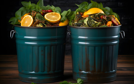 Green tea with lemon and mint in two pots on a dark backgroundの素材