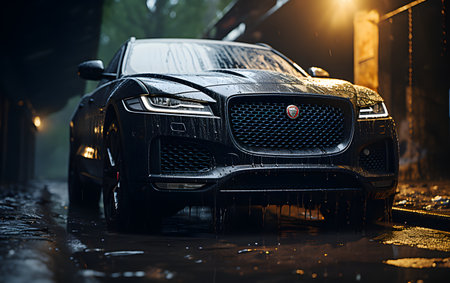 Car wash. Car wash in the rain. Car wash concept.の素材