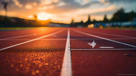 Running track with the flag of Morocco in the sunset, sports backgroundの素材