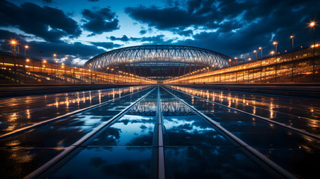 Night view of the Pulkovo stadium in St. Petersburg, Russiaの素材
