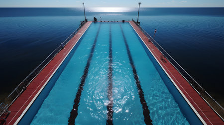 A view from the deck of a cruise ship in the sea.の素材