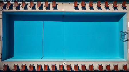 Blue seats on the roof of a sports center. Top view.の素材
