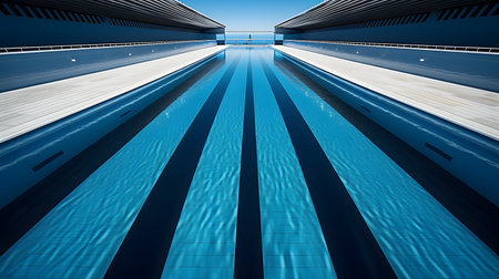 Swimming pool with blue water in perspective view. 3d renderingの素材