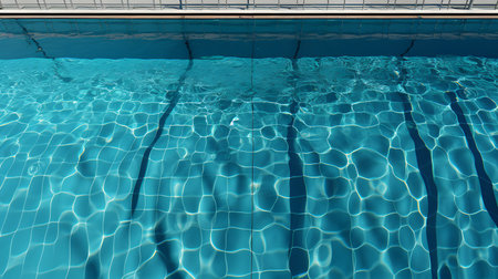 Swimming pool with blue water and sun reflections. Top view.の素材