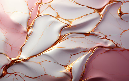 3d illustration of abstract background with golden and pink marble pattern, computer generated backdropの素材