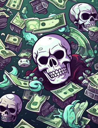 Dollars and skulls. Background for your design. illustrationの素材