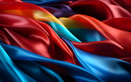 3d render of colorful satin fabric flowing in the wind.の素材