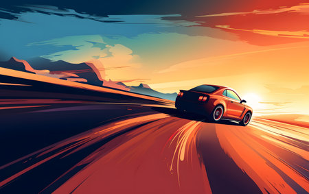 Because on the road at sunset. Vector illustration. Eps 10.の素材