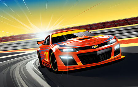 sports car on the road with motion blur. 3d render illustrationの素材