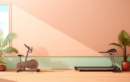Treadmill in living room,3d rendering. Computer digital drawing.の素材